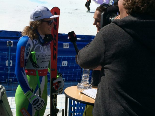 Lindsey Vonn interview, location sound recordist interview, 2017 World Cup Finals Skiing in Aspen CO